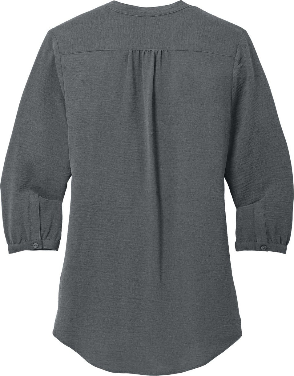 Rear View of Graphite Port Authority Women's 3/4-Sleeve Textured Crepe Tunic LW713
