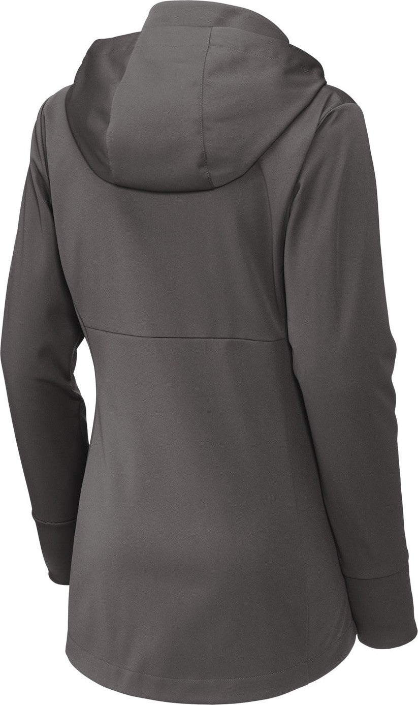 Rear View of Graphite Sport-Tek Women's Hooded Soft Shell Jacket LST980