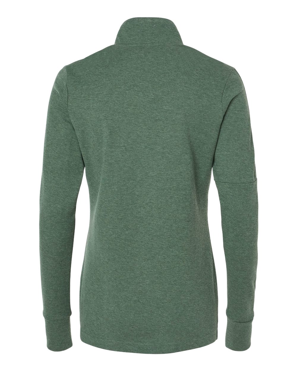 Front View of Green Oxide Melange Women's 3-Stripes Quarter-Zip Sweater - A555