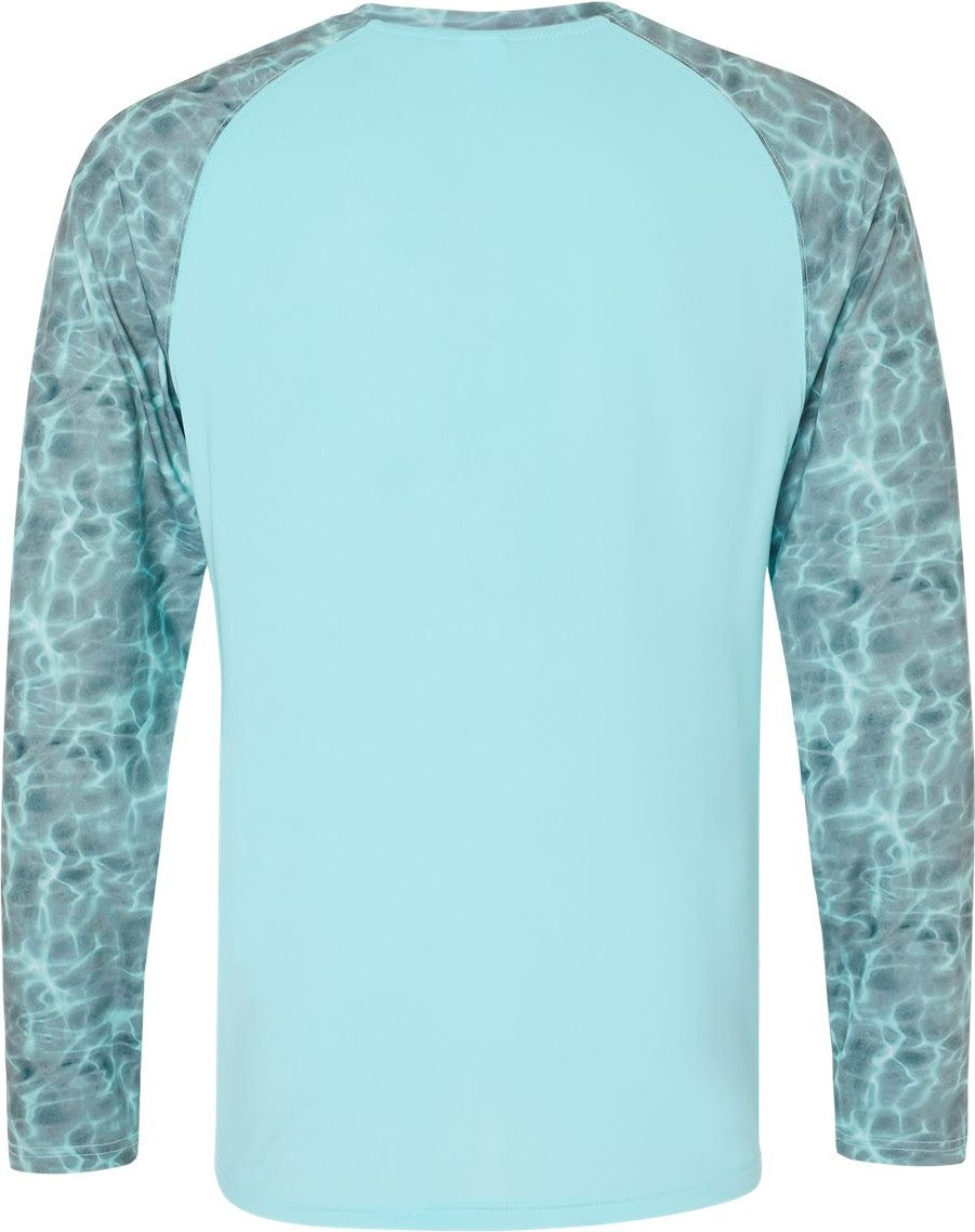 Front View of Grey Aqua Water Panama Colorblocked Long Sleeve T-Shirt - 231