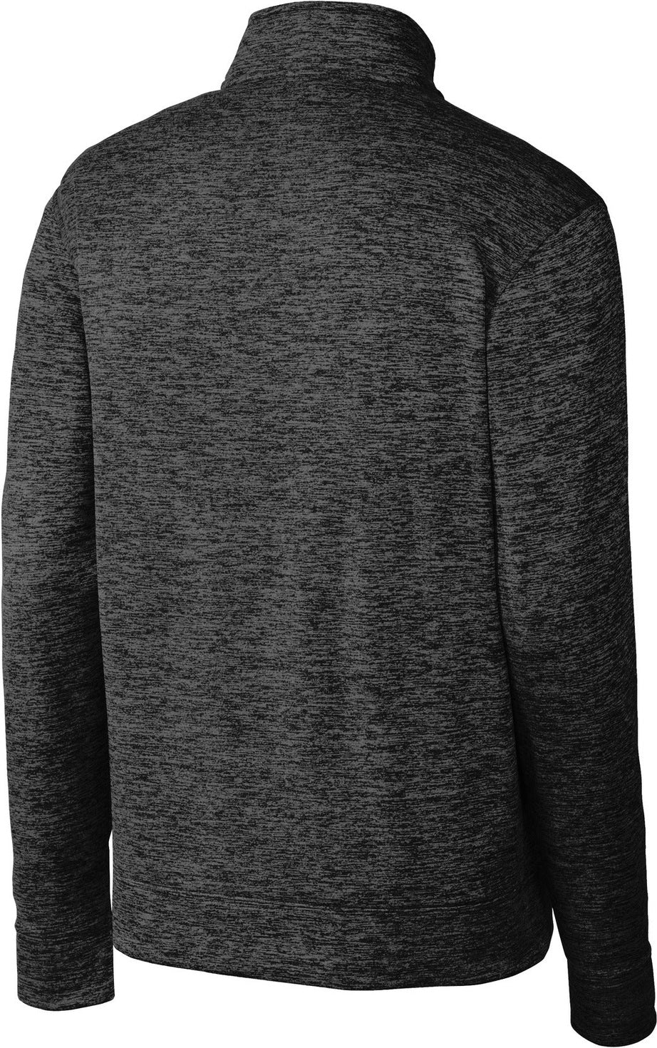 Front View of Grey-Black Ele Sport-Tek PosiCharge Electric Heather Fleece 1/4-Zip Pullover. ST226