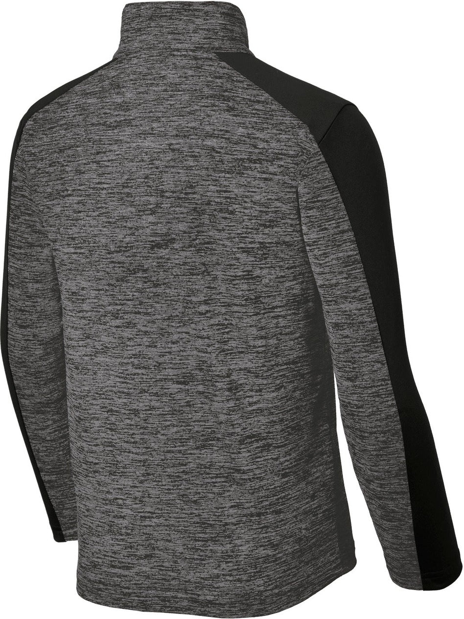 Rear View of Grey-Blk E/Blk Sport-Tek Youth PosiCharge Electric Heather Colorblock 1/4-Zip Pullover. YST397