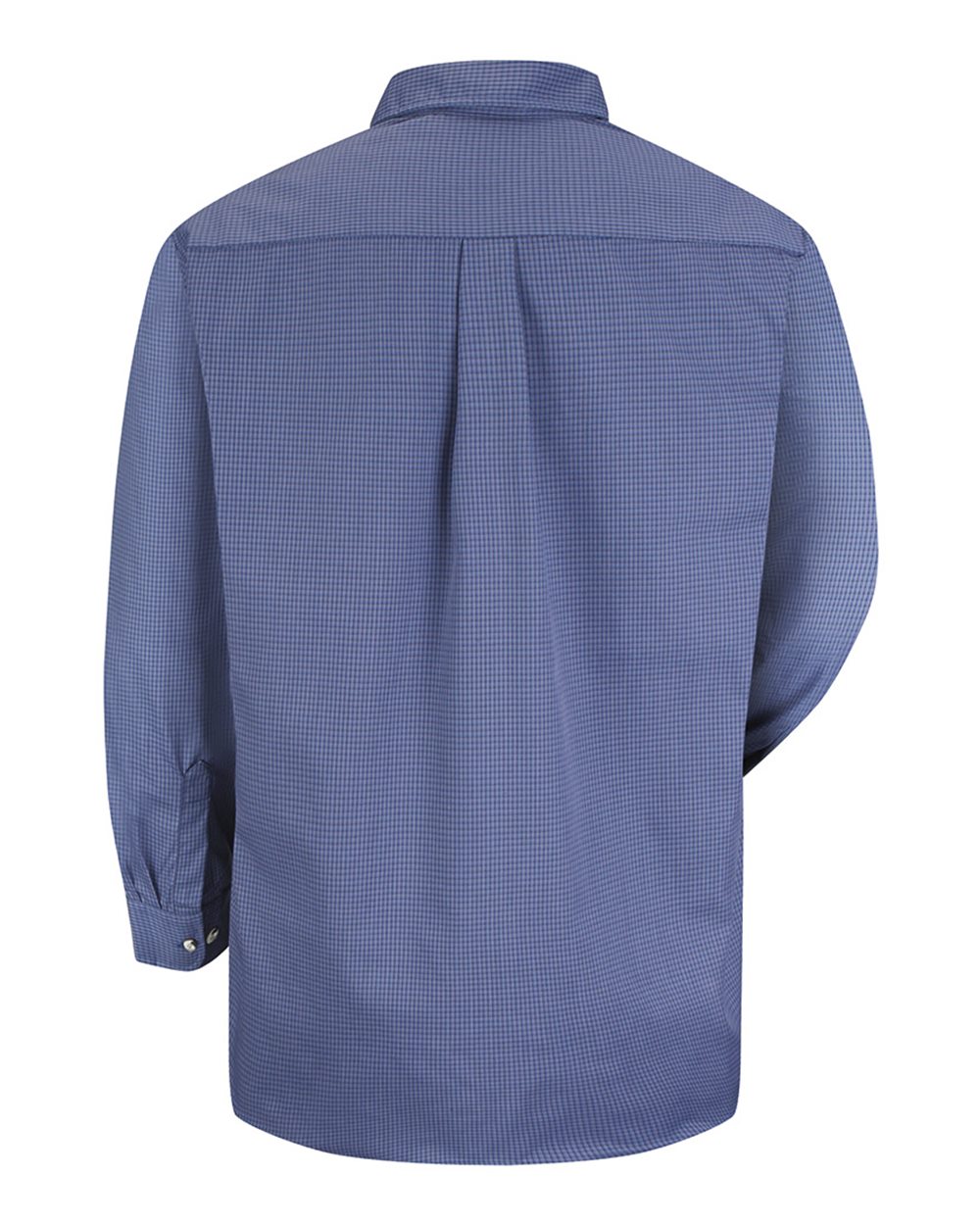 Rear View of Grey/ Blue Plaid - 367 Mini-Plaid Uniform Long Sleeve Shirt - SP74