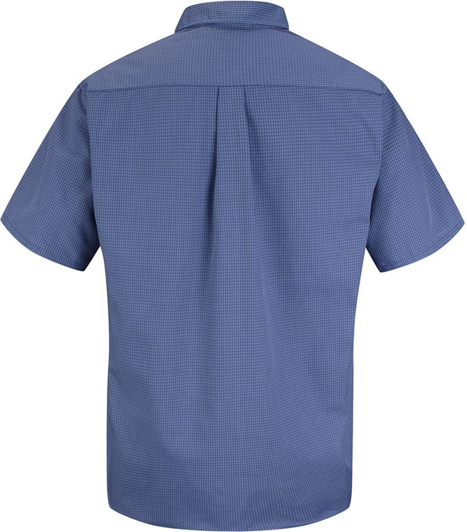 Front View of Grey/ Blue Plaid Mini-Plaid Uniform Short Sleeve Shirt - SP84