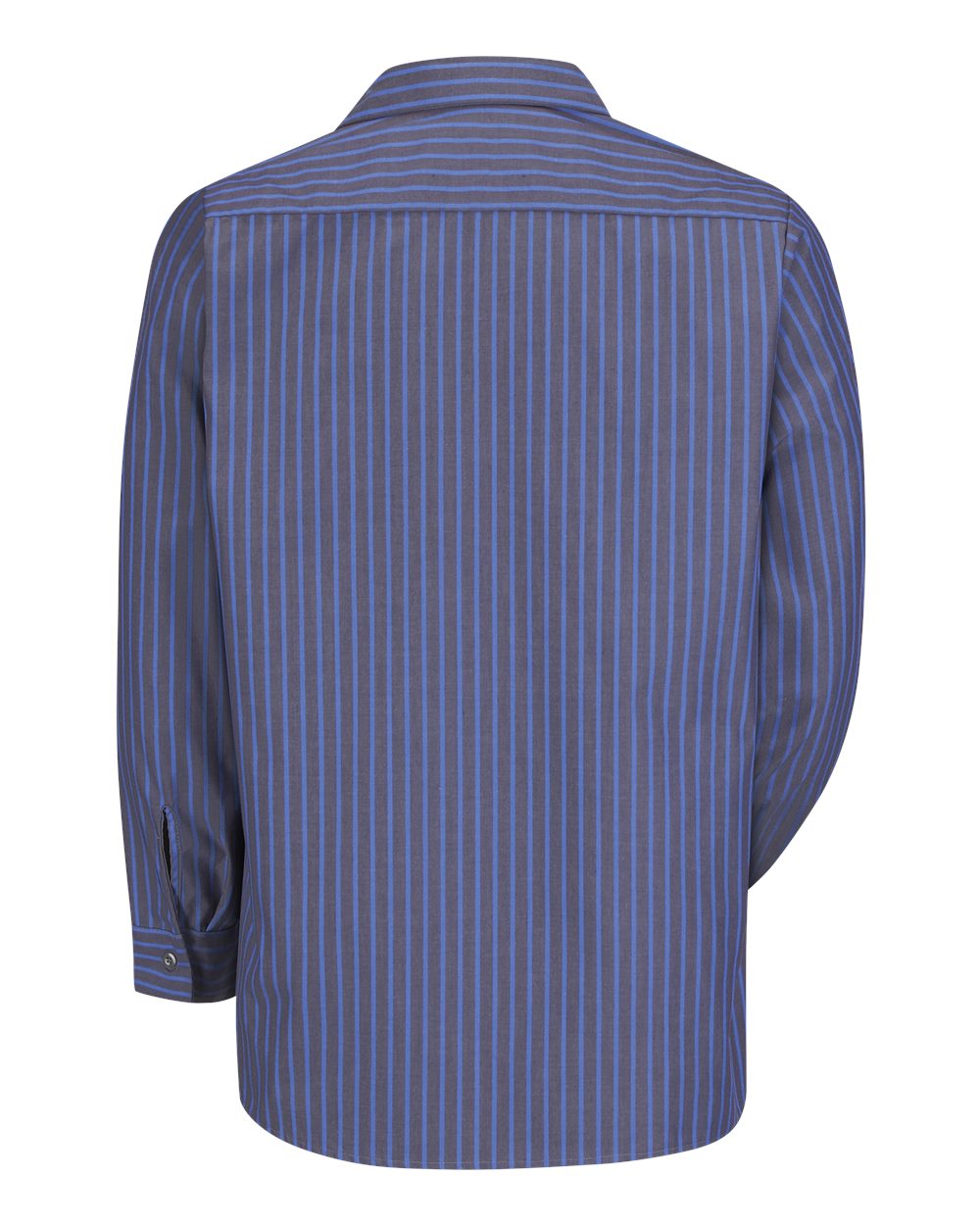 Front View of Grey/ Blue Stripe Industrial Long Sleeve Work Shirt - SP14