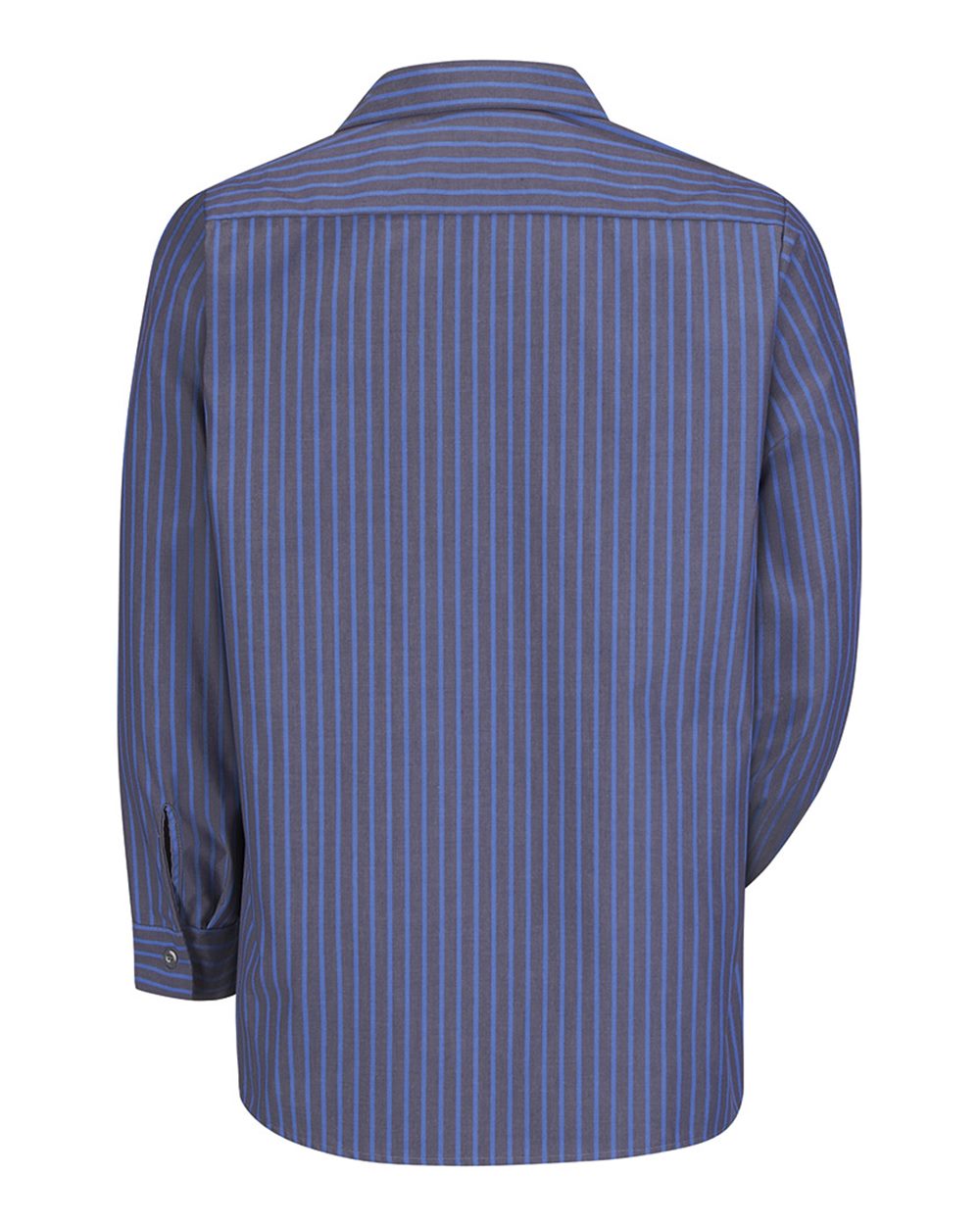 Front View of Grey/ Blue Stripe Industrial Long Sleeve Work Shirt - Tall Sizes - SP14T