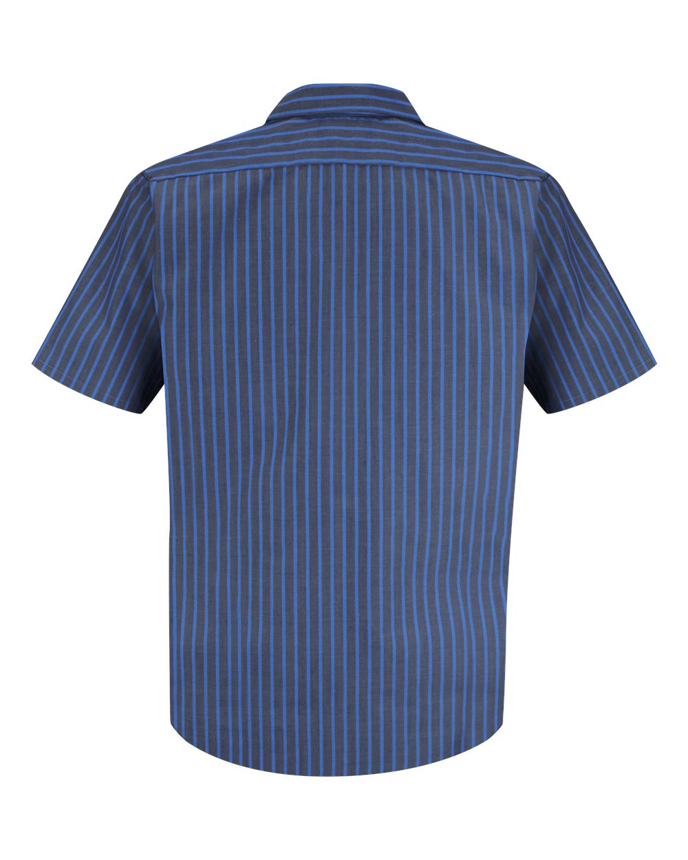 Front View of Grey/ Blue Stripe Industrial Short Sleeve Work Shirt - SP24