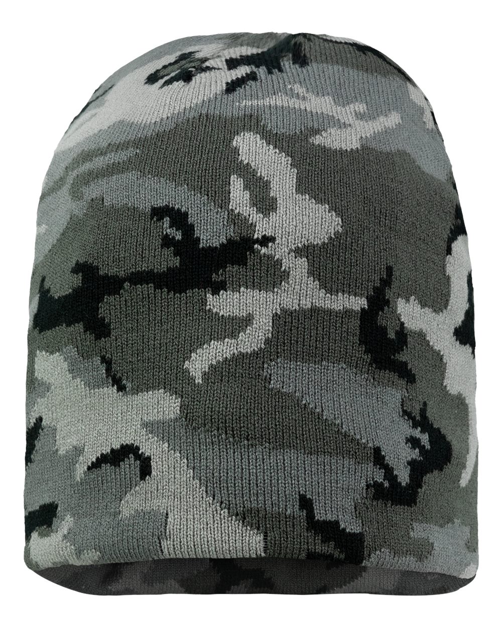 Front View of Grey Camo 8" Beanie - SP08