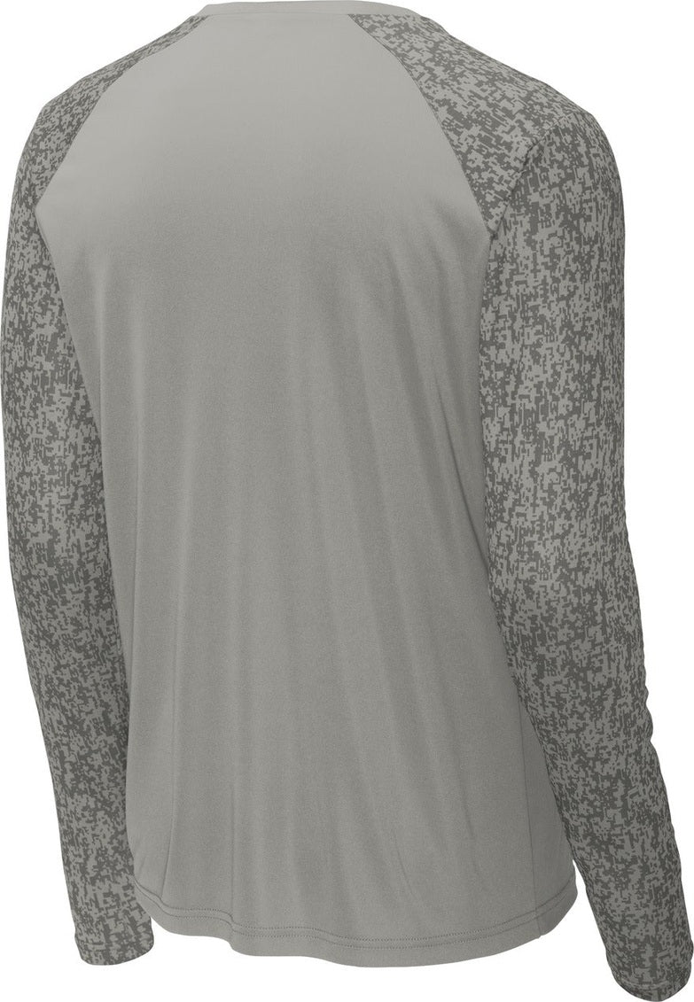 Front View of Grey Concrete Sport-Tek Long Sleeve Digi Camo Tee. ST460LS