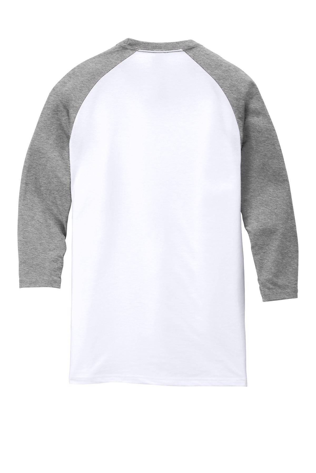 Front View of Grey Fr/White District Perfect Tri 3/4-Sleeve Raglan. DM136