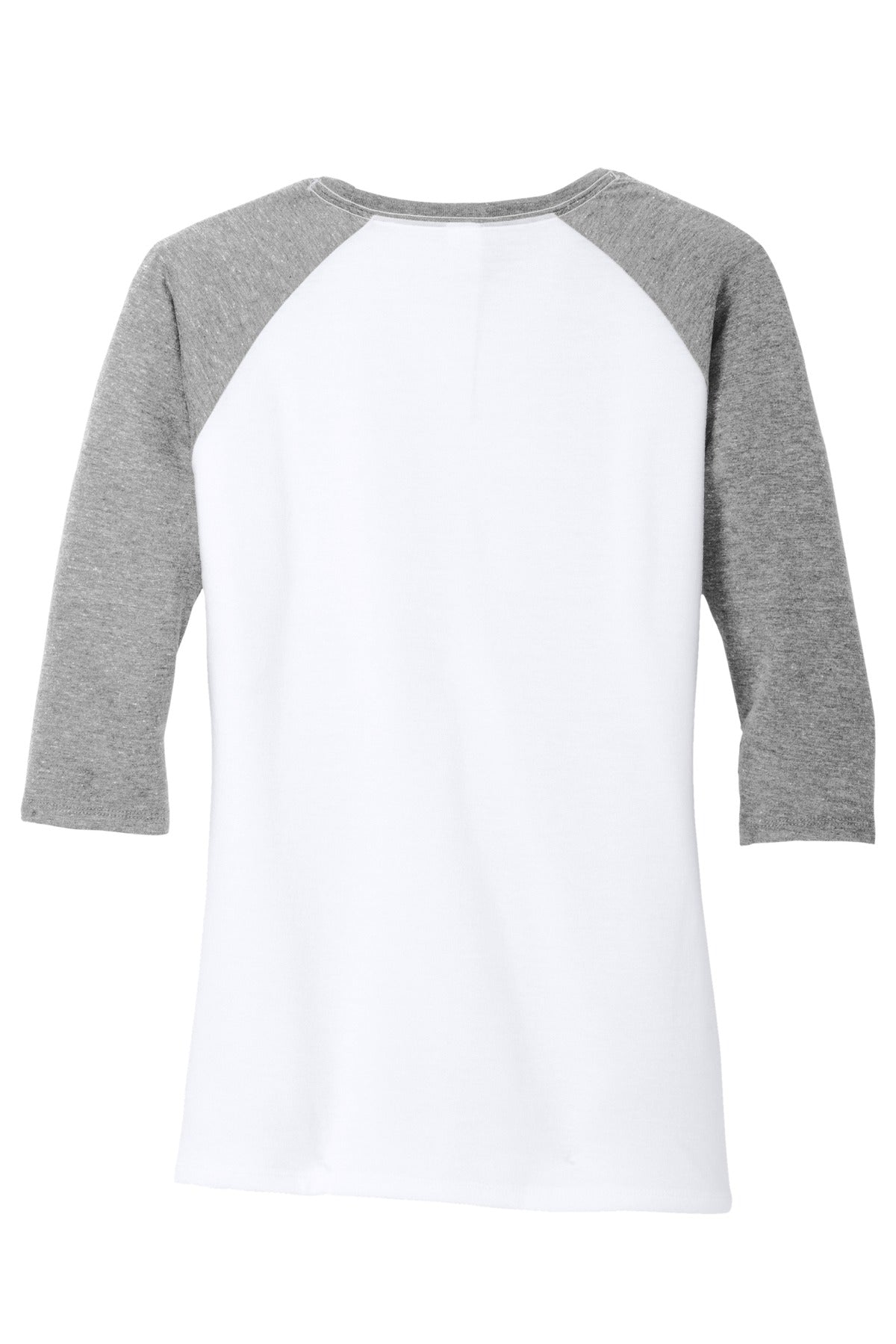 Front View of Grey Fr/White District Women's Perfect Tri 3/4-Sleeve Raglan. DM136L