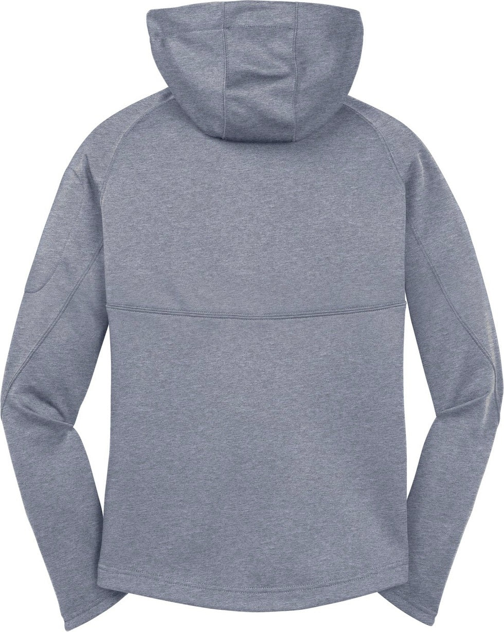 Rear View of Grey Heather Sport-Tek Women's Tech Fleece Full-Zip Hooded Jacket. L248