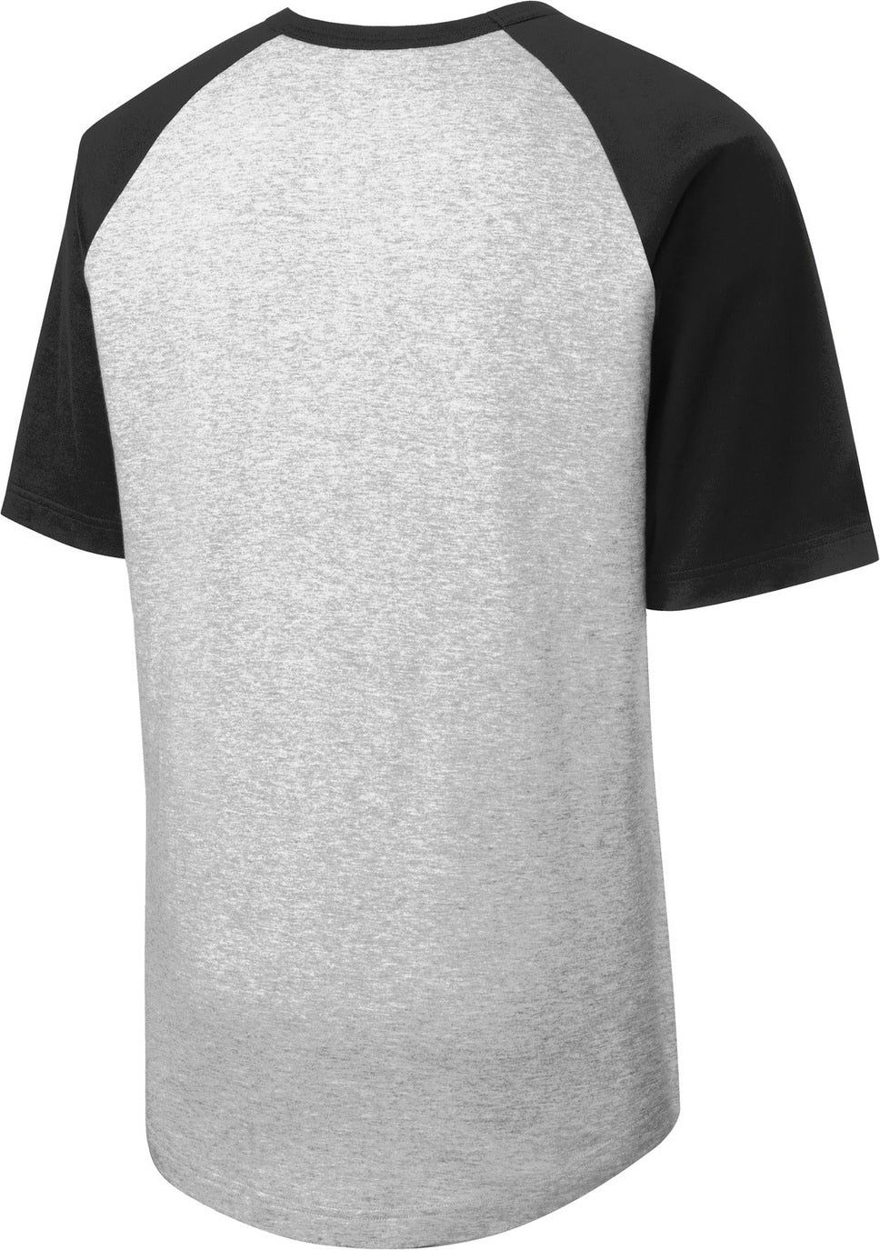 Front View of Grey He/Black Sport-Tek Youth Short Sleeve Colorblock Raglan Jersey. YT201