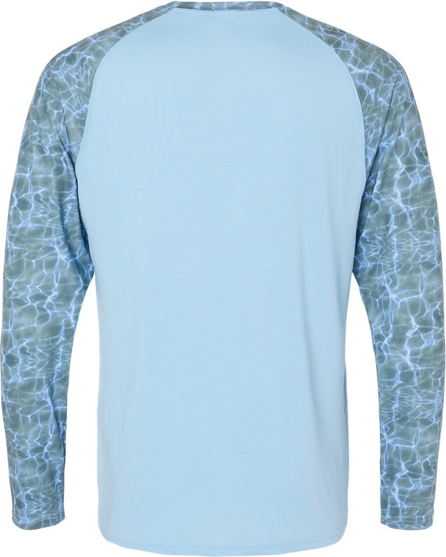 Rear View of Grey Mist Water Panama Colorblocked Long Sleeve T-Shirt - 231