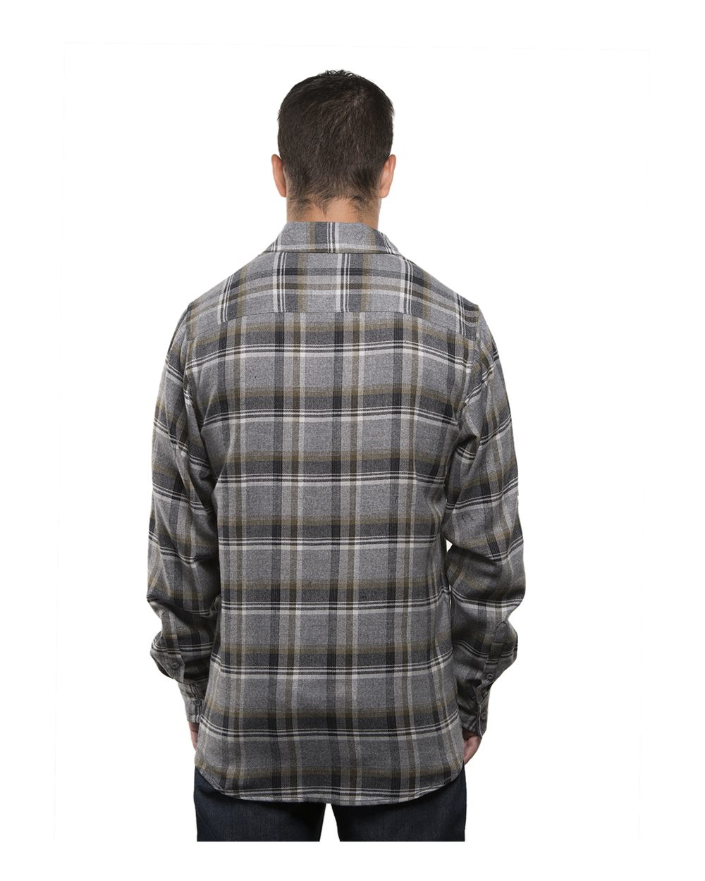 Front View of Grey Olive Yarn-Dyed Flannel Shirt - 8210
