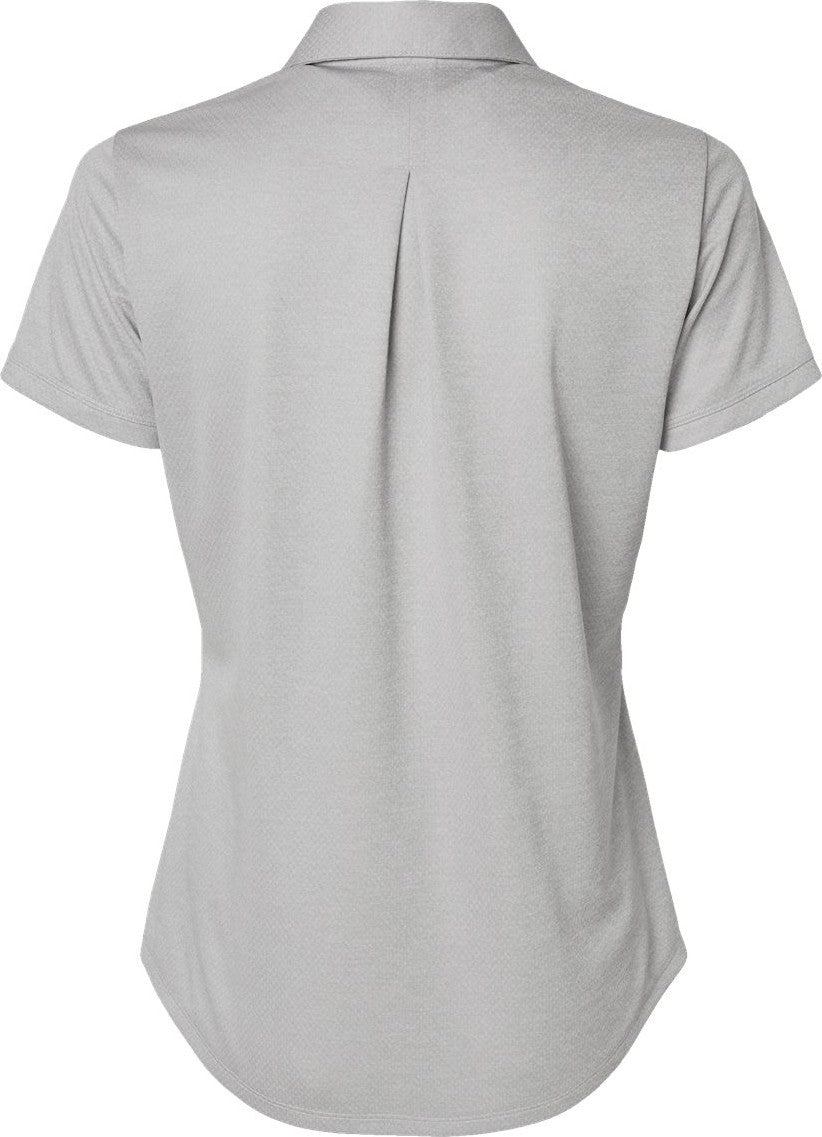 Rear View of Grey One Heather Women's Space Dyed Polo - A592