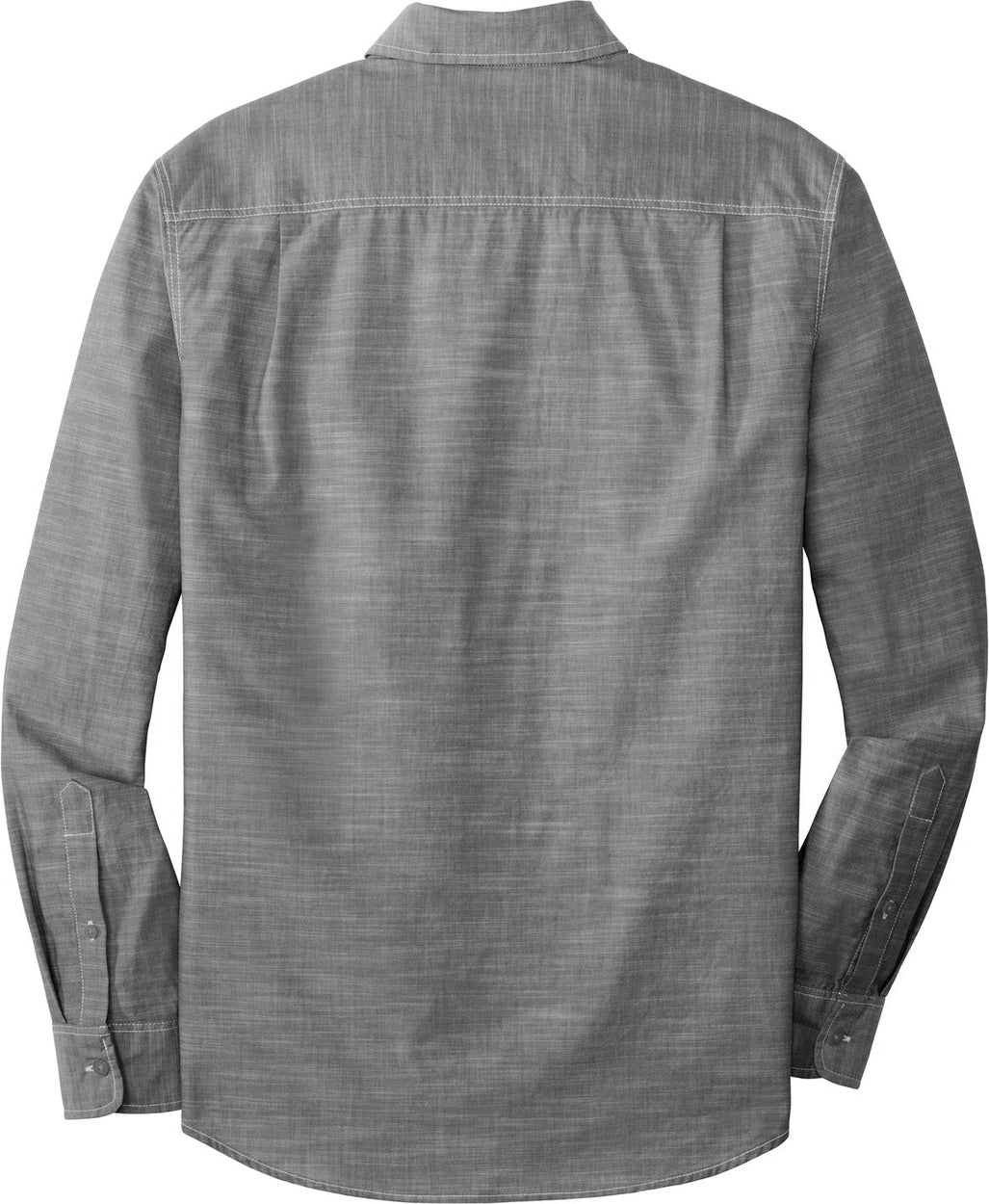 Front View of Grey Port Authority Slub Chambray Shirt. W380