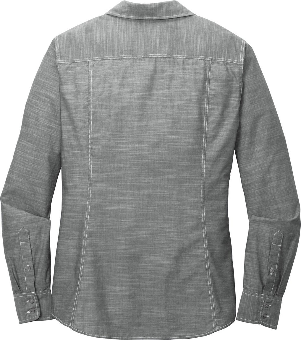 Front View of Grey Port Authority Women's Slub Chambray Shirt. LW380