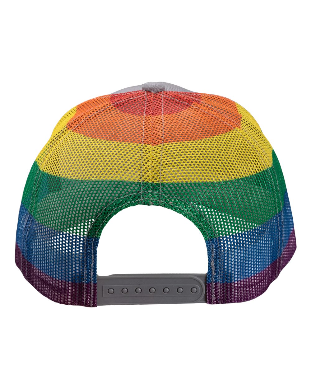 Rear View of Grey/ Rainbow Printed Mesh Trucker Cap - S700M