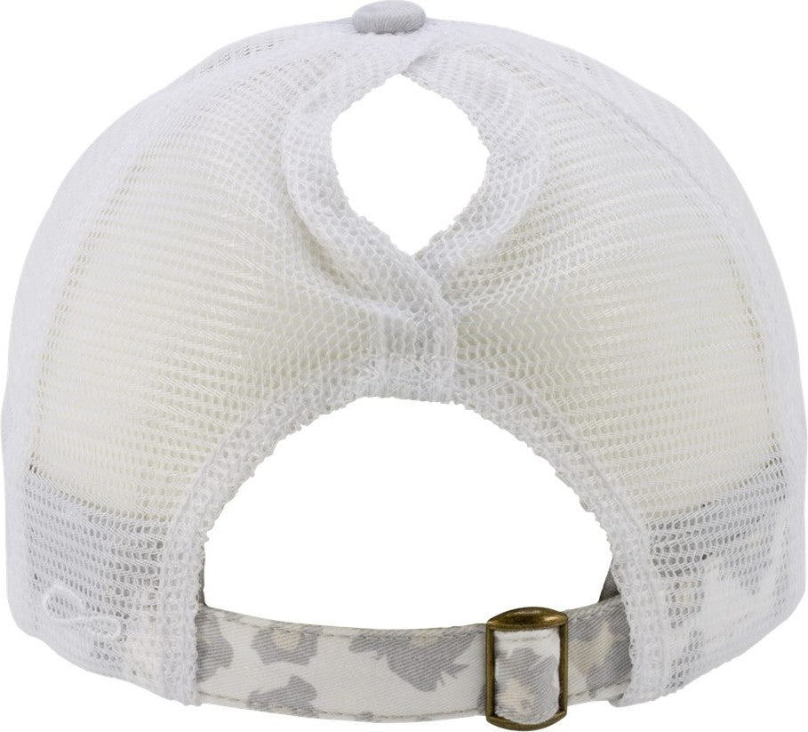 Rear View of Grey/ Snow Leopard/ White Women&#39;s Printed Bill with Mesh Back Cap - JANET