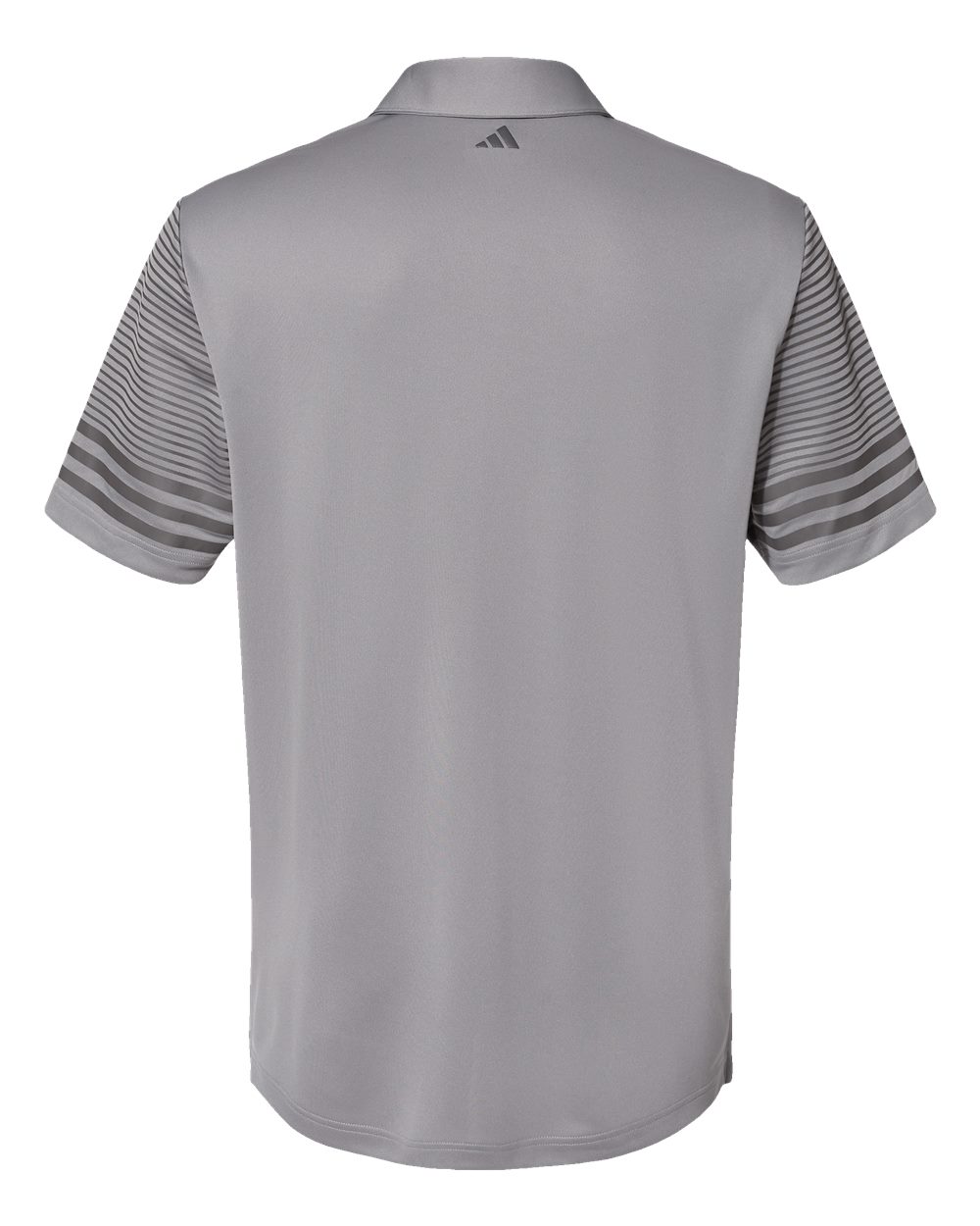 Front View of Grey Three/ Grey Five Striped Sleeve Polo - A490