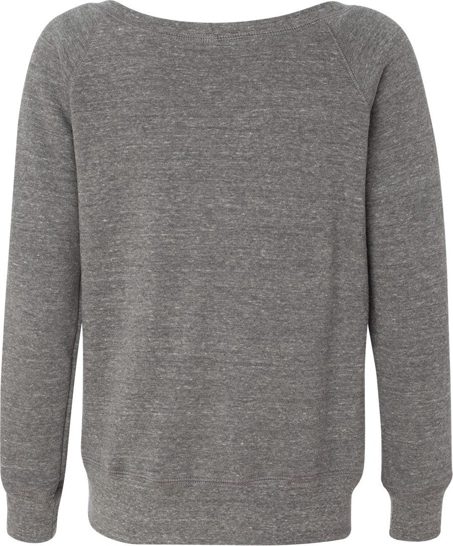 Rear View of Grey Triblend Women’s Sponge Fleece Wide Neck Sweatshirt - 7501