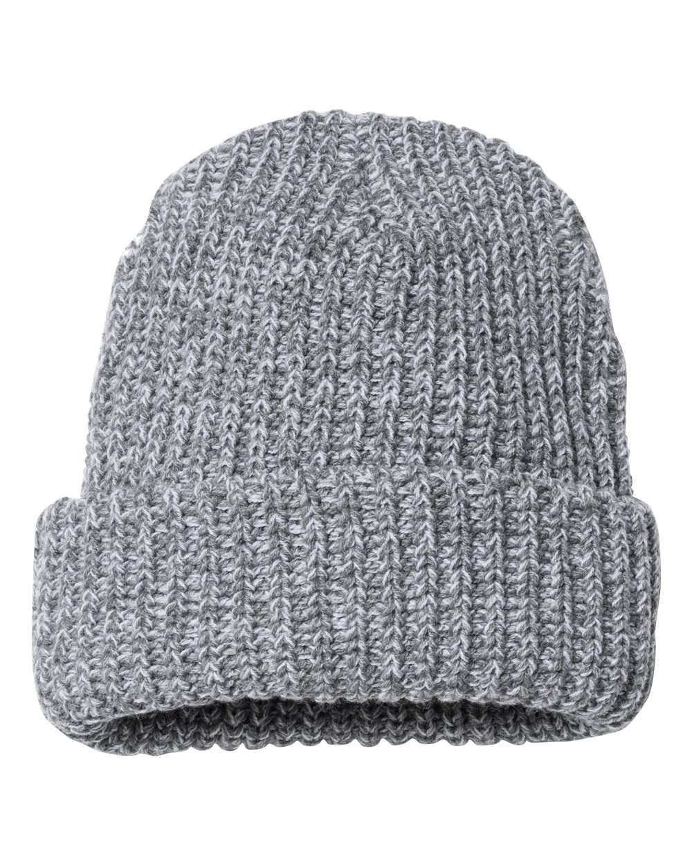 Rear View of Grey/ White Speckled 12" Chunky Cuffed Beanie - SP90