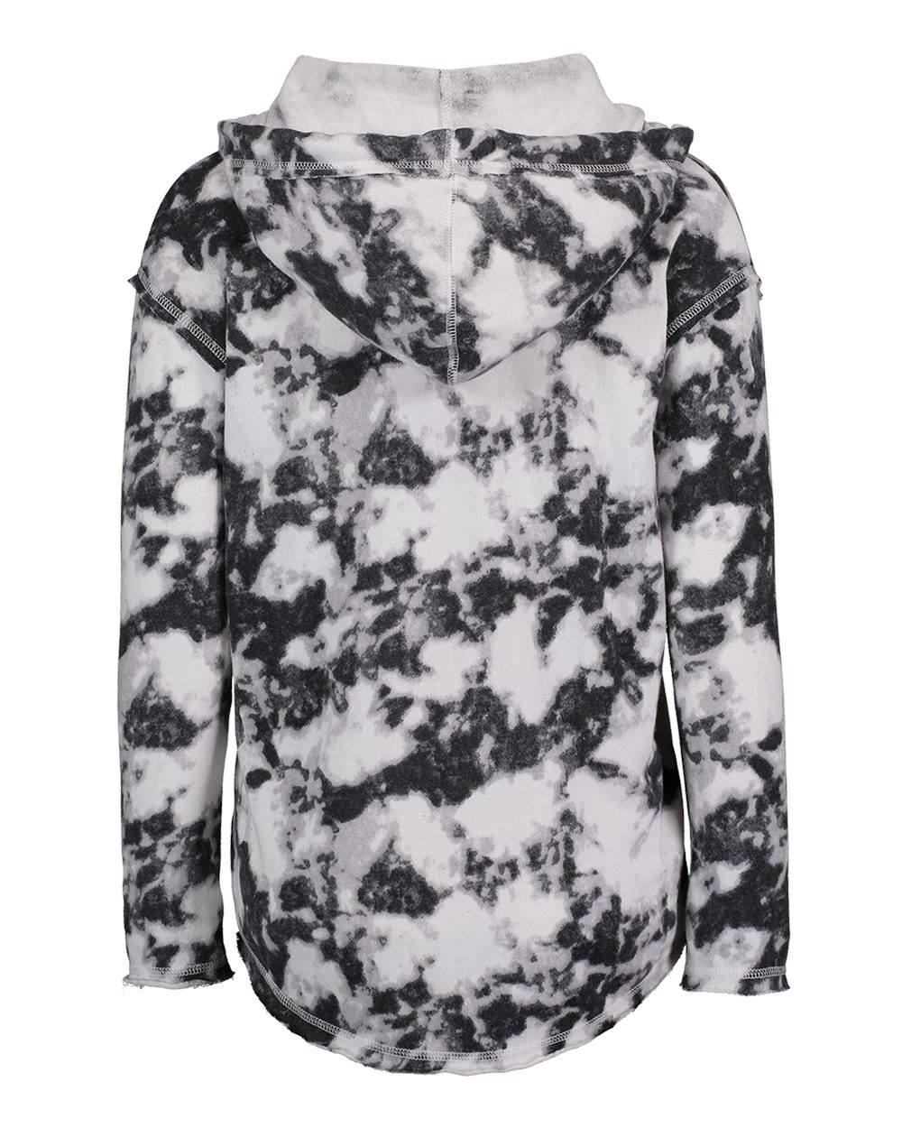 Rear View of Greyscale Tie Dye Women&#39;s Angel Terry Nora Pullover - W17122