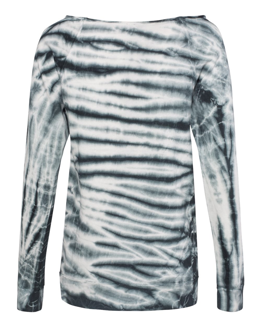 Rear View of Greyscale Women's French Terry Off-the-Shoulder Tie-Dyed Sweatshirt - W20173 plain
