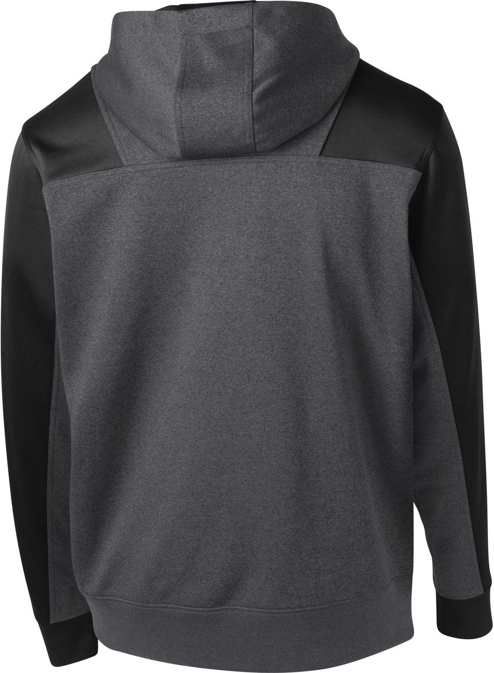 Front View of Grph Hea/Black Sport-Tek Tech Fleece Colorblock 1/4-Zip Hooded Sweatshirt. ST249