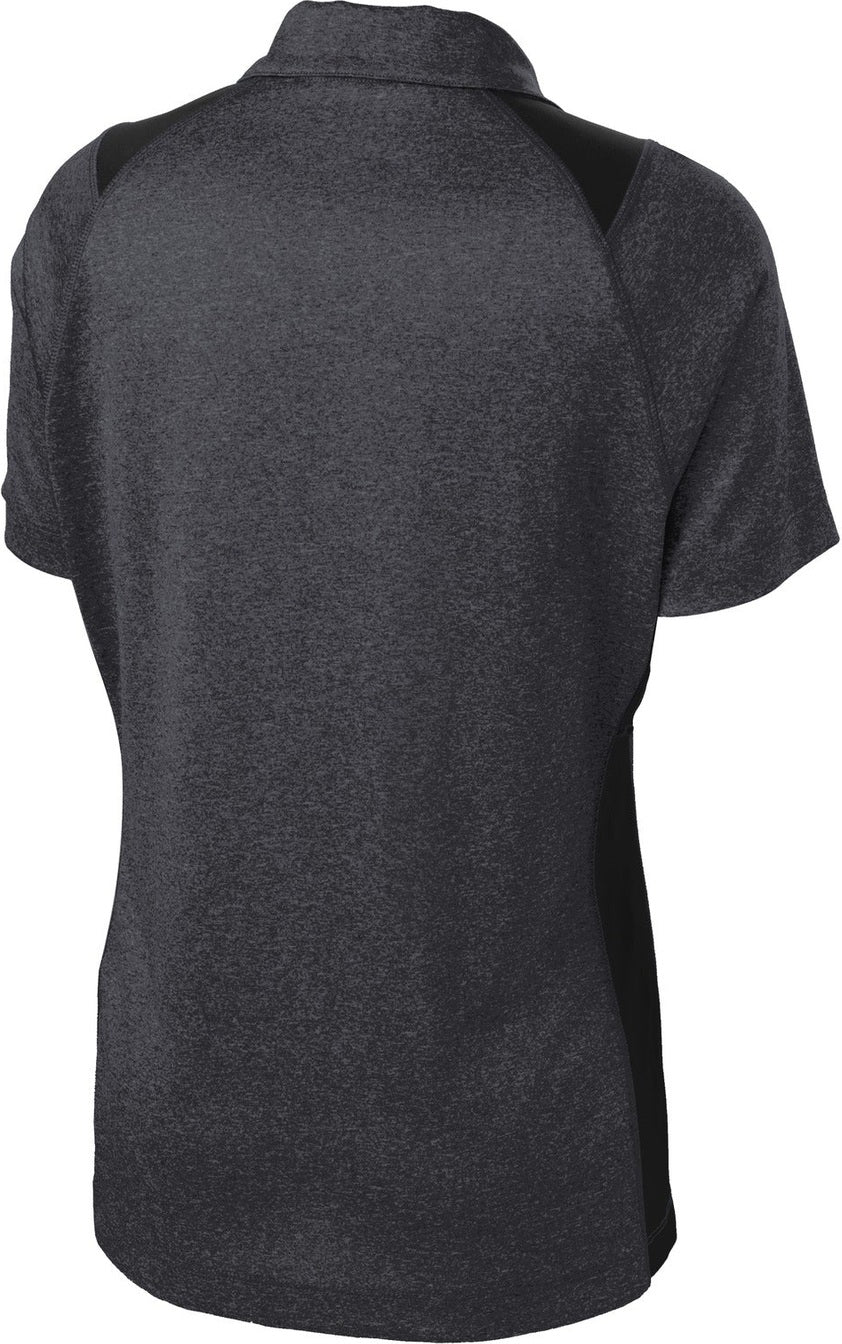 Front View of Grph He/Black Sport-Tek Women's Heather Colorblock Contender Polo. LST665