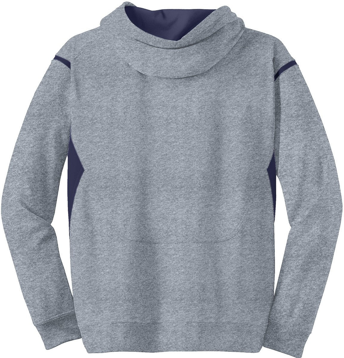 Front View of Gry Hthr/Tr Ny Sport-Tek Tech Fleece Colorblock Hooded Sweatshirt. F246