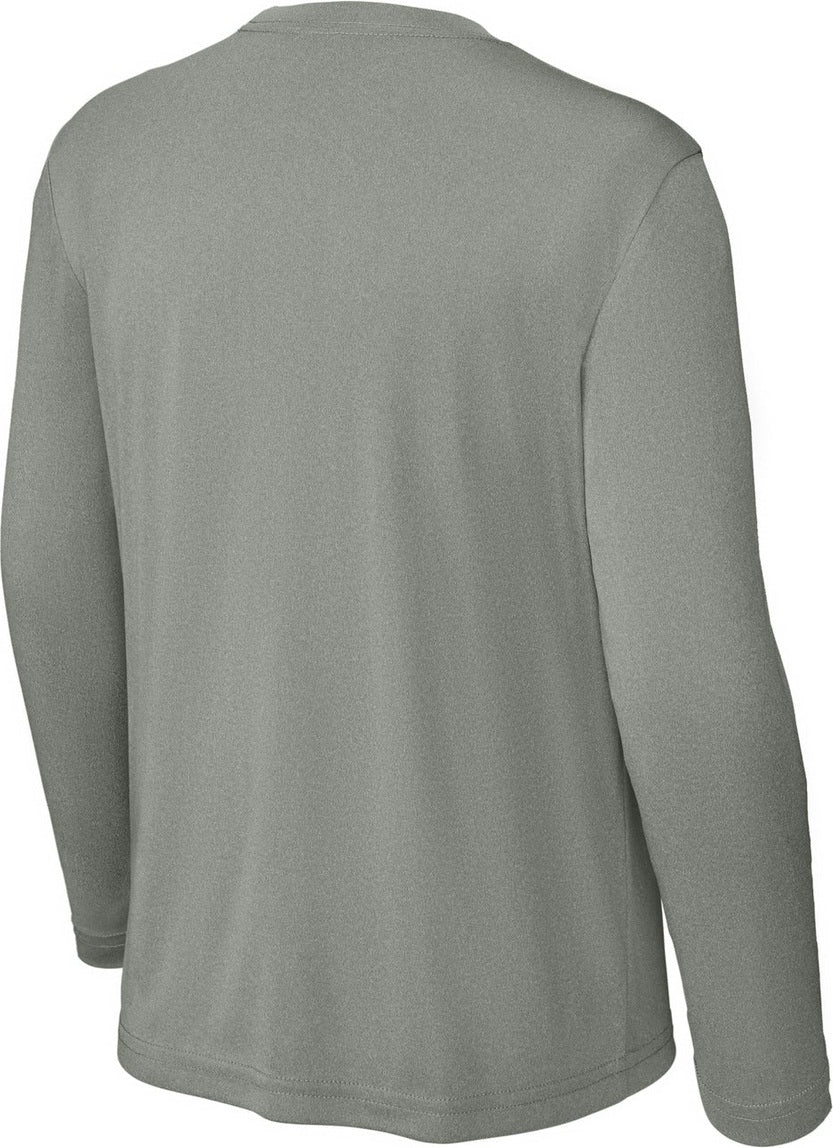 Front View of GryConHthr Sport-Tek Youth Long Sleeve PosiCharge Competitor Tee. YST350LS
