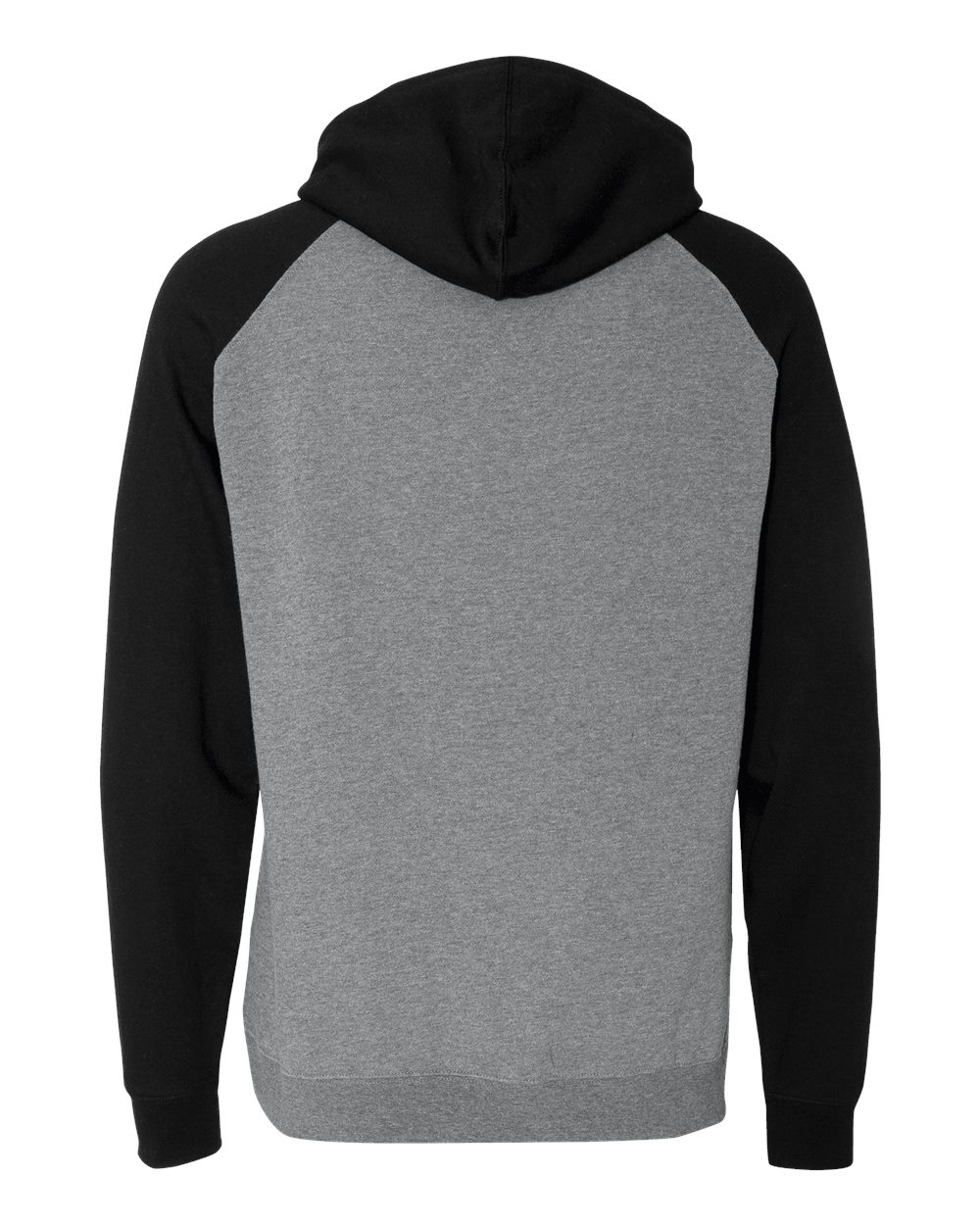 Front View of Gunmetal Heather/ Black Raglan Hooded Sweatshirt - IND40RP