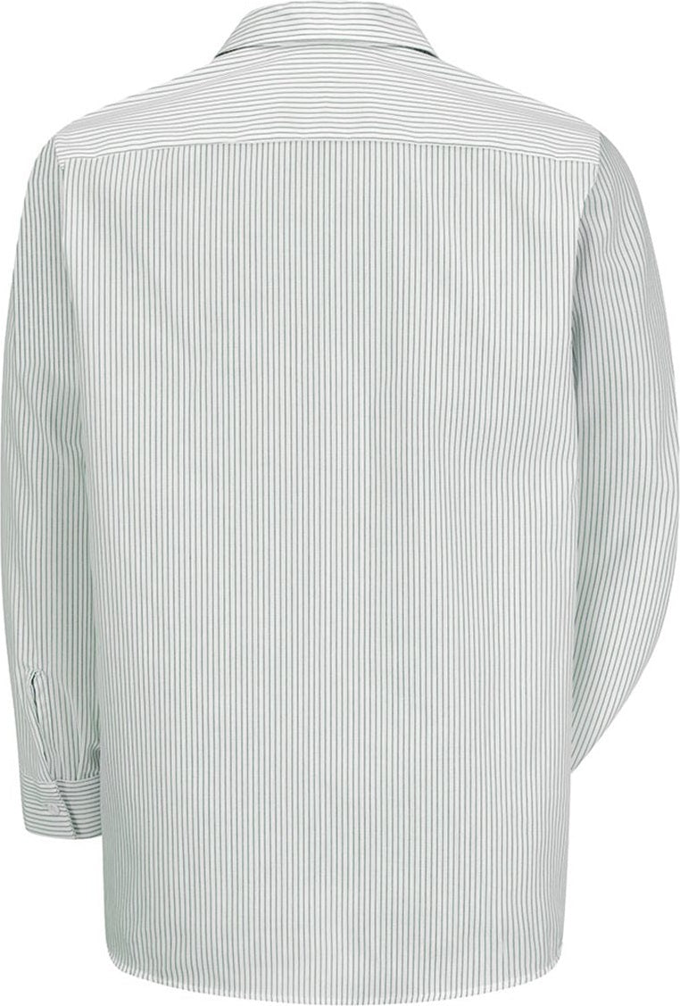 Front View of GW-White/ Green Stripe Premium Long Sleeve Work Shirt - SP10
