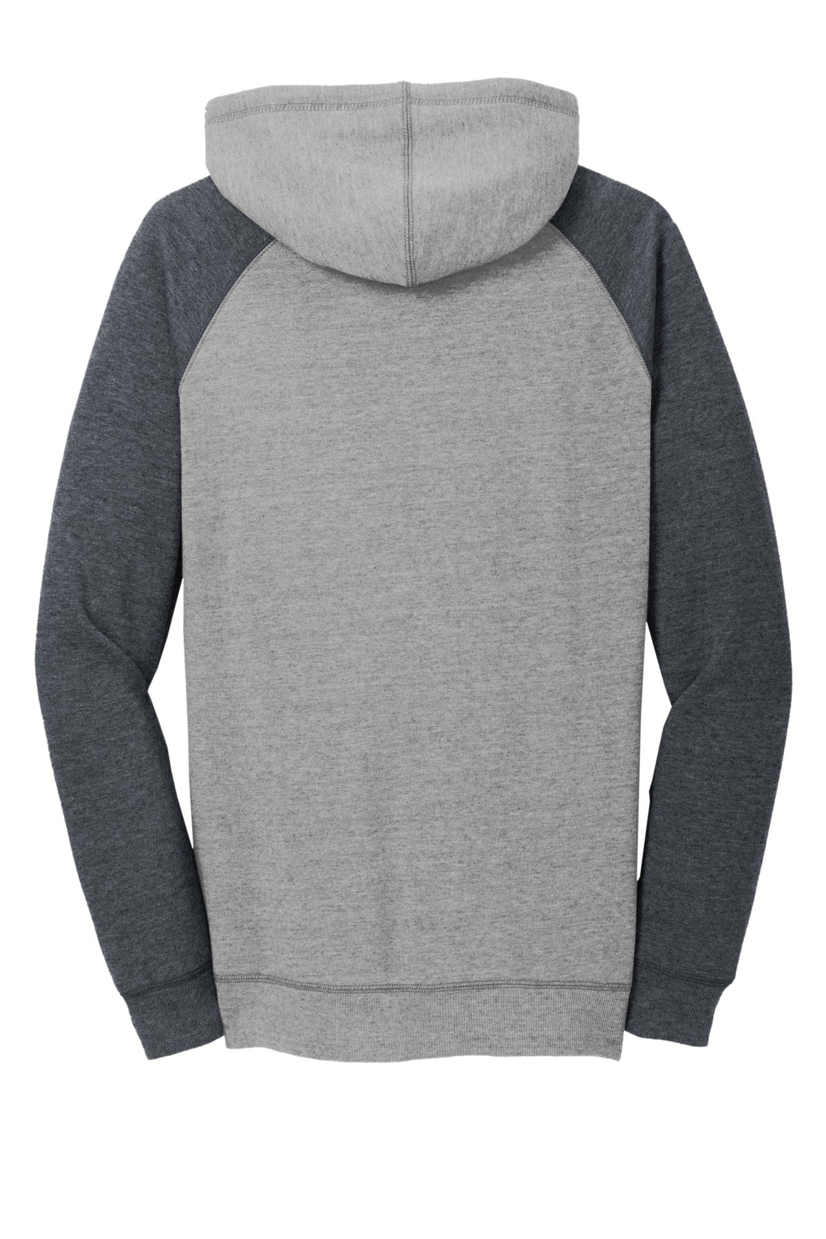 Rear View of H Grey/H Char District Women's Lightweight Fleece Raglan Hoodie. DT296