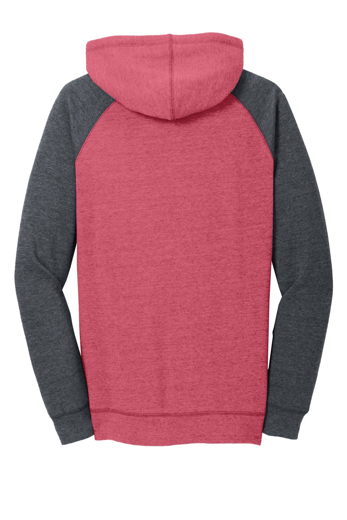 Rear View of H Red/H Char District Women's Lightweight Fleece Raglan Hoodie. DT296