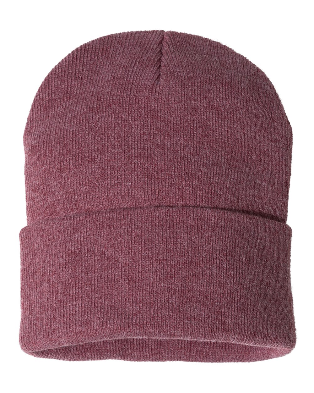 Front View of Heather Cardinal 12" Solid Cuffed Beanie - SP12