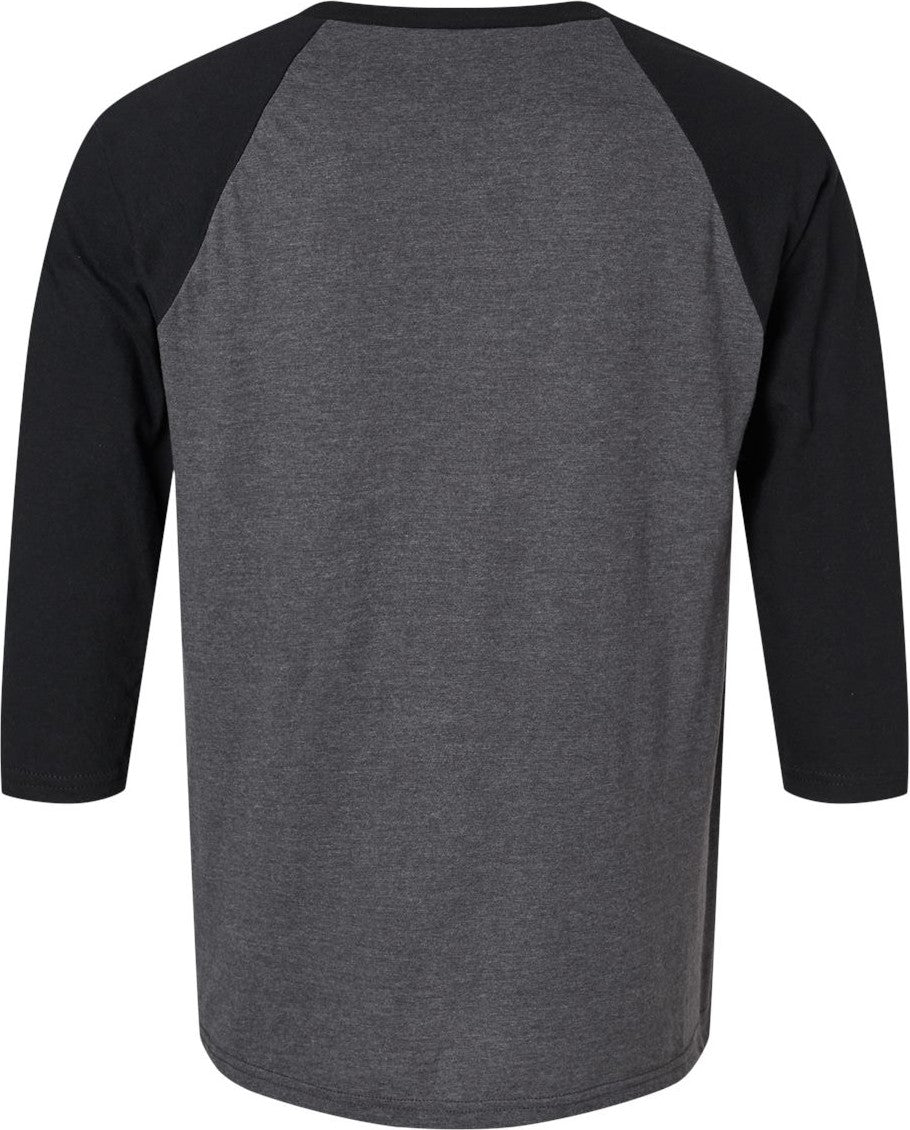 Front View of Heather Charcoal/ Black CVC Three-Quarter Sleeve Tee - 2003CVC