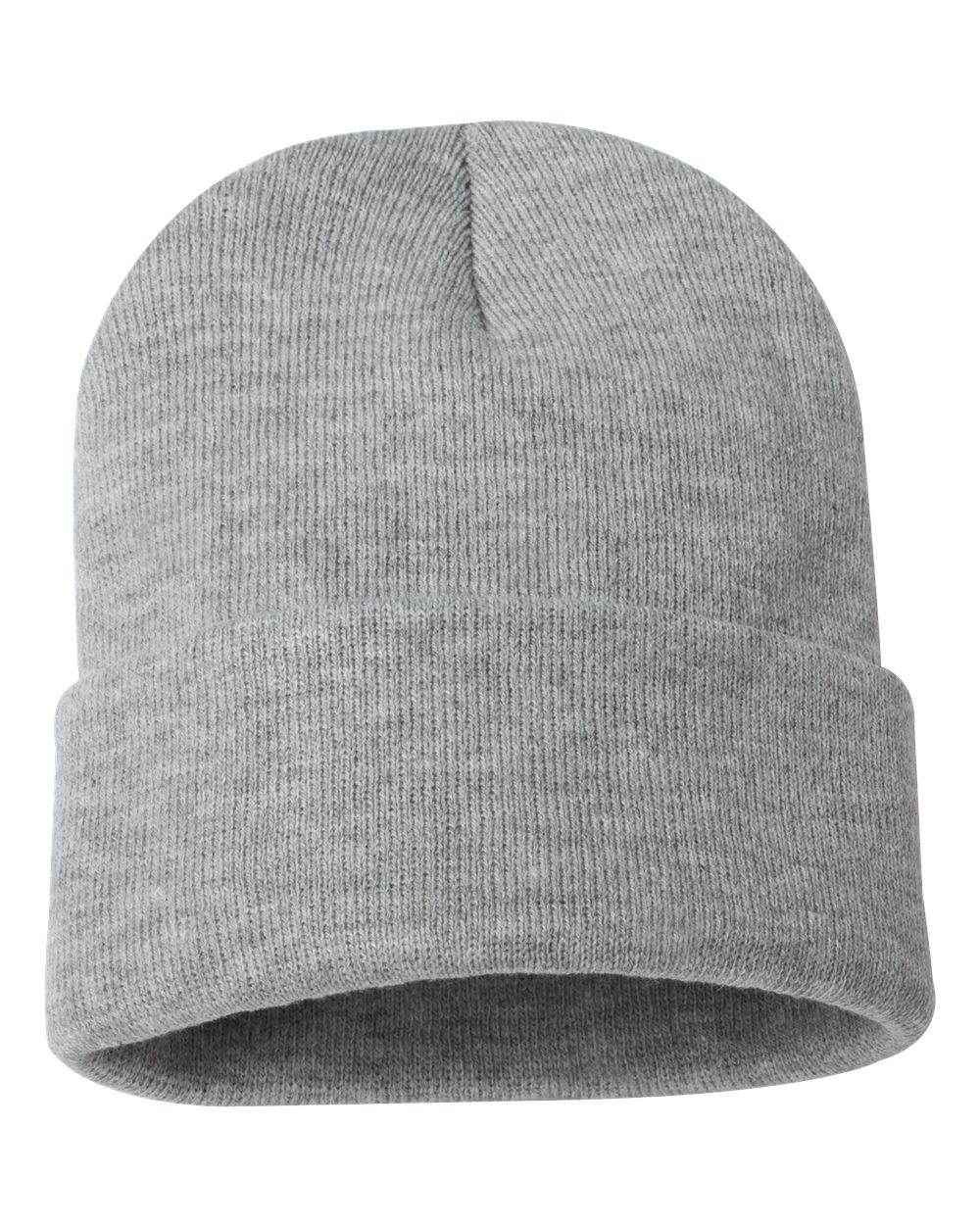 Front View of Heather Grey 12" Solid Cuffed Beanie - SP12