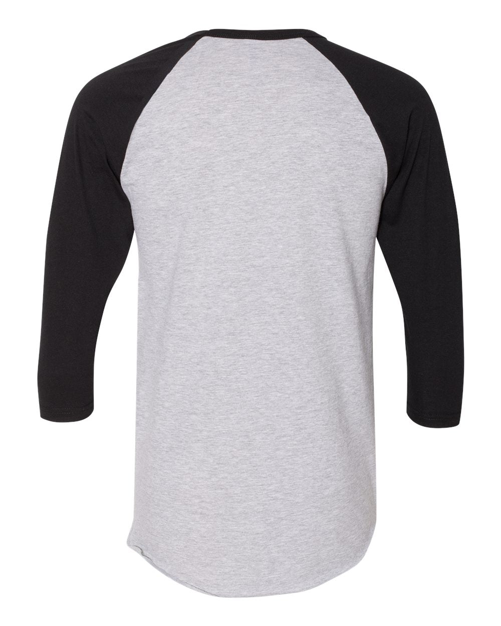 Front View of Heather Grey/ Black 50/50 Raglan Three-Quarter Sleeve Tee - BB453W