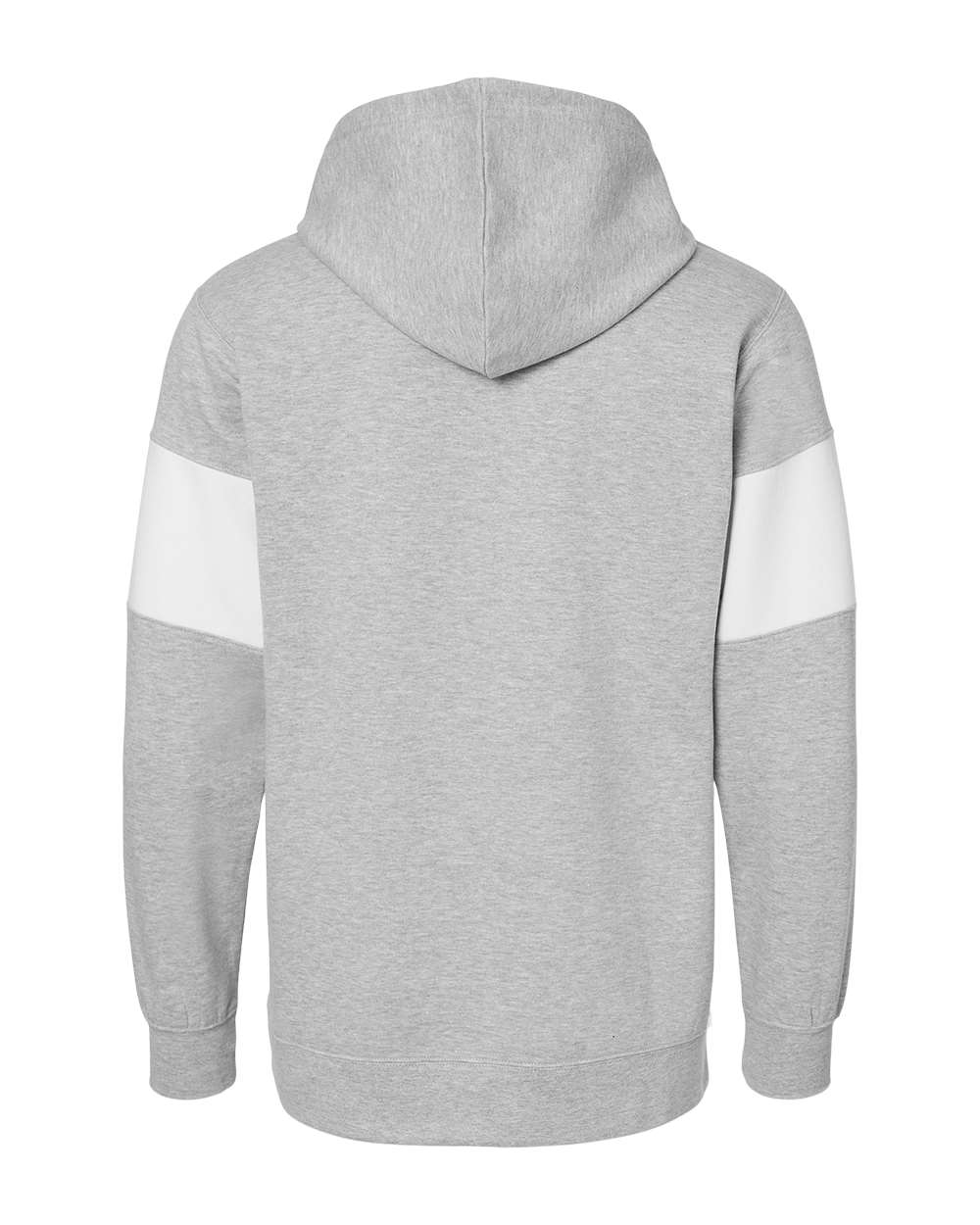 Rear View of Heather Grey Classic Fleece Colorblocked Hooded Sweatshirt - 22709