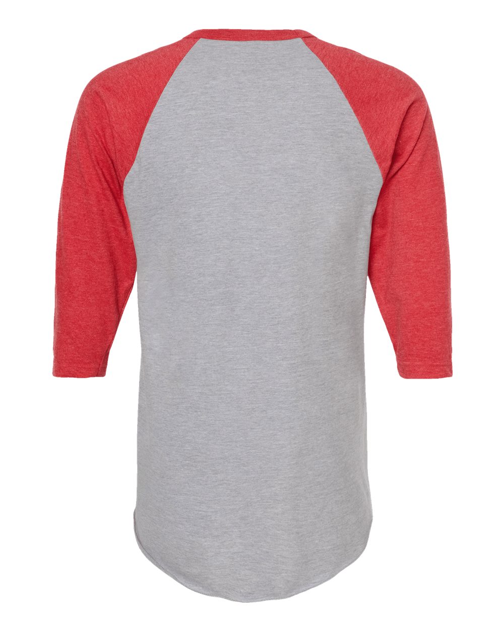 Front View of Heather Grey/ Heather Red Fine Jersey Raglan T-Shirt - 245