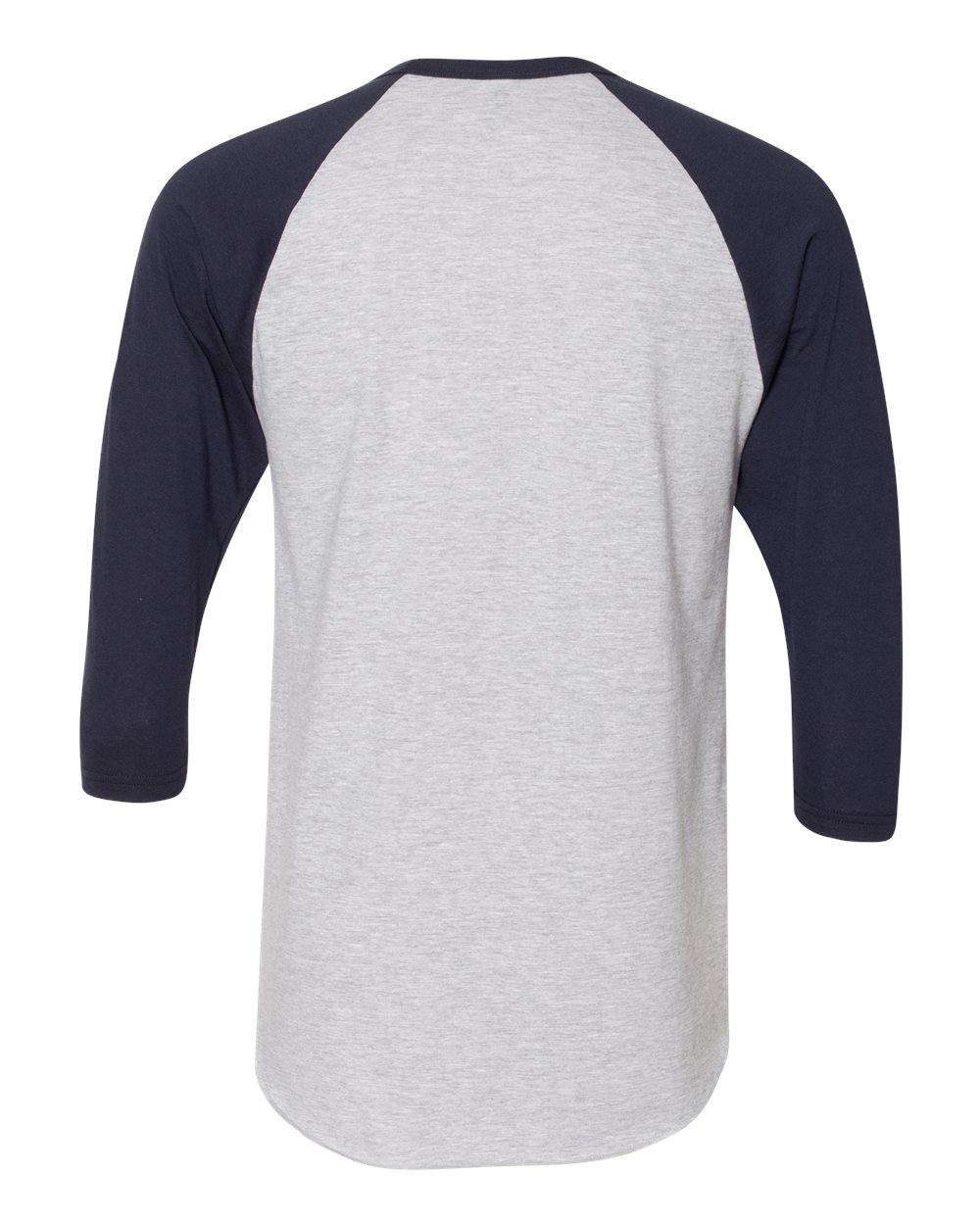 Front View of Heather Grey/ Navy 50/50 Raglan Three-Quarter Sleeve Tee - BB453W