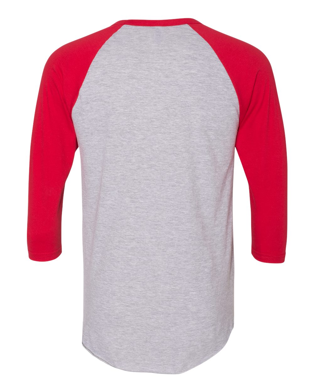 Front View of Heather Grey/ Red 50/50 Raglan Three-Quarter Sleeve Tee - BB453W