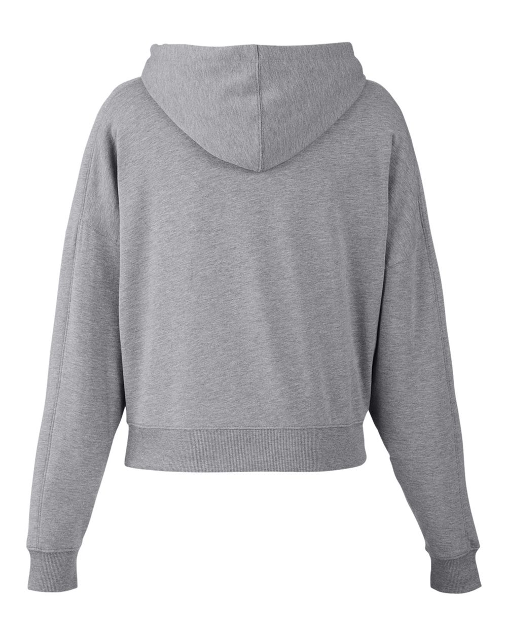 Rear View of Heather Grey Women's Studio Hooded Fleece - TW913