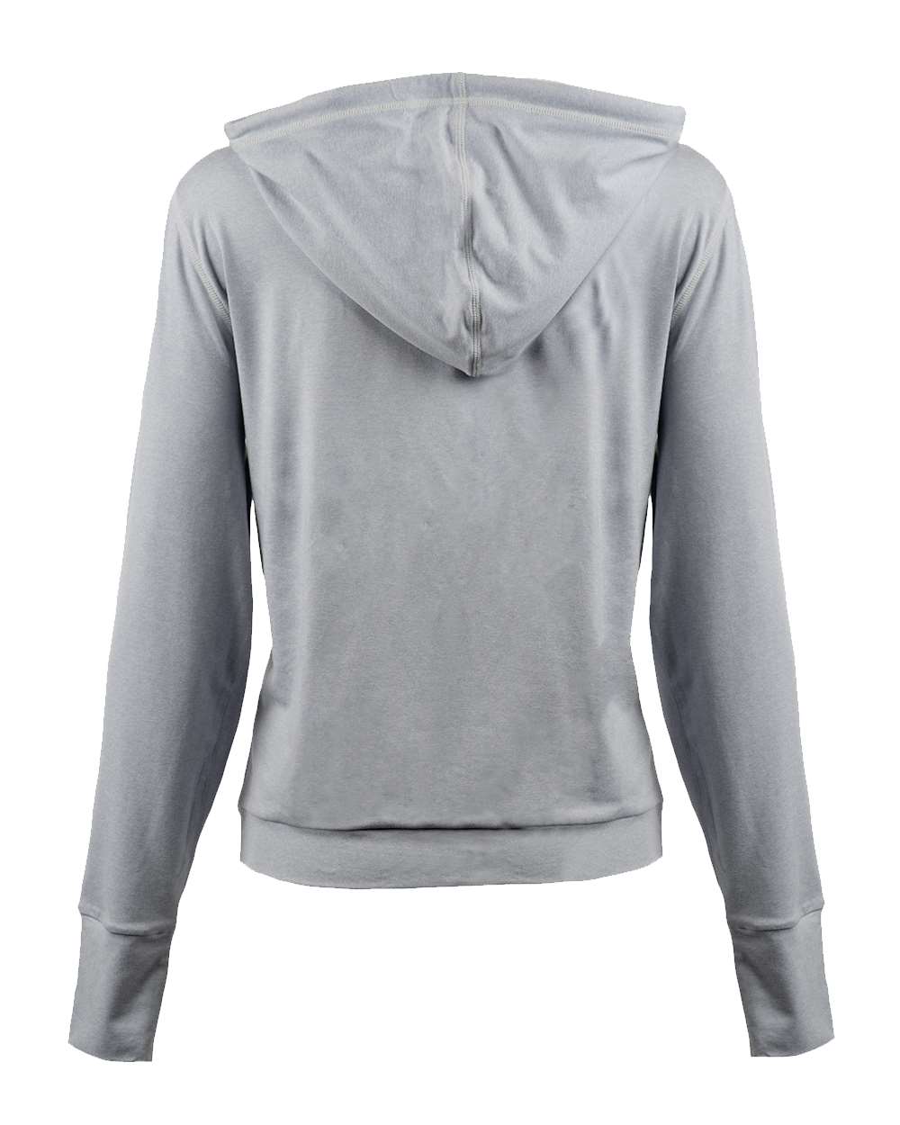 Rear View of Heather Light Grey Women's Dawn to Dusk Hooded Pullover - 5667