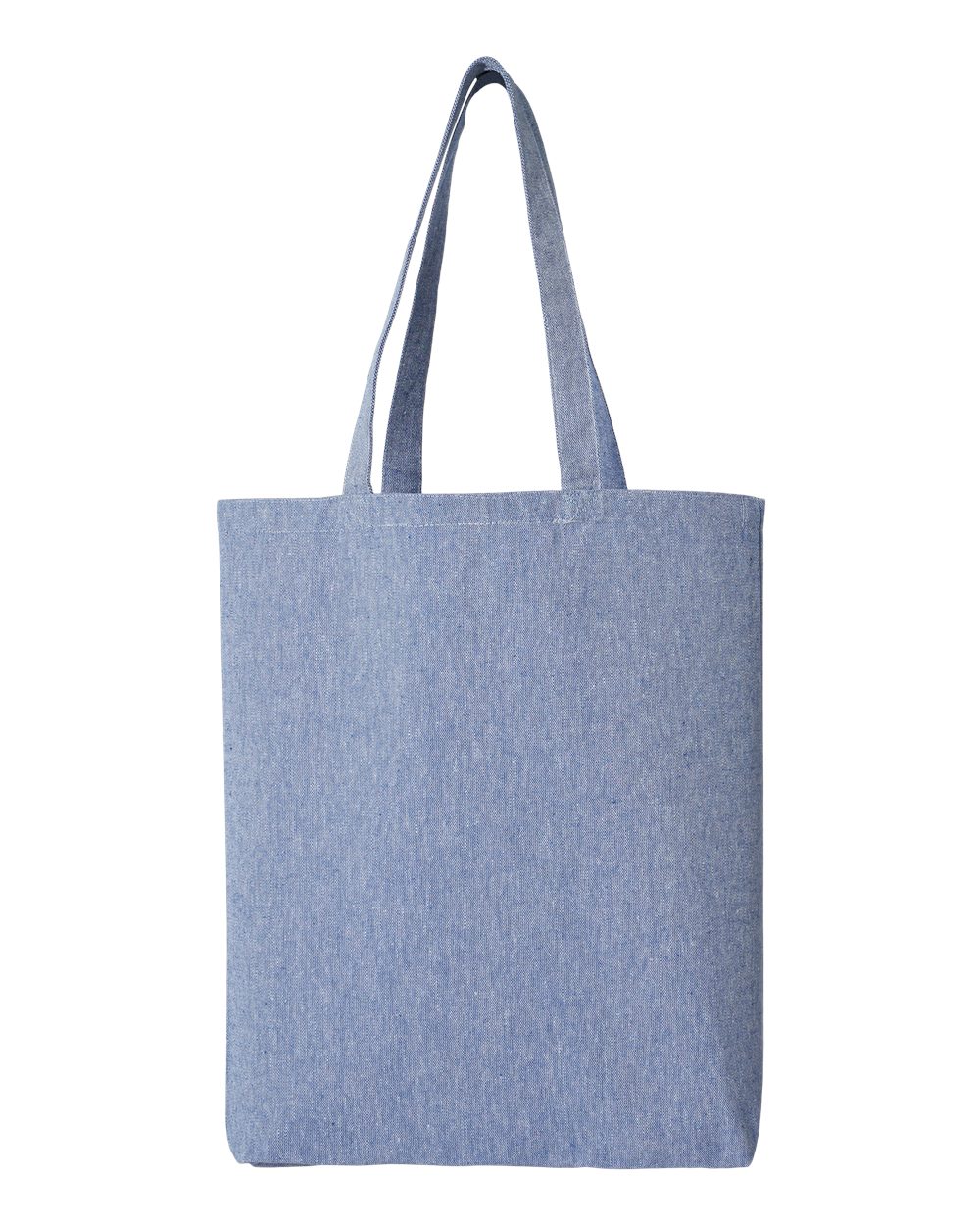 Front View of Heather Medium Blue Midweight Recycled Gusseted Tote - OAD106R