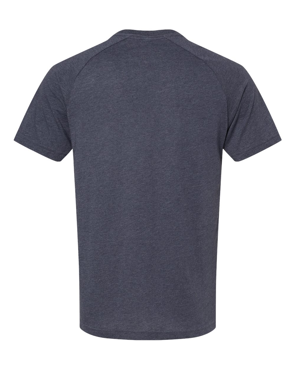 Rear View of Heather Navy Heather CVC Raglan Tee - 3201