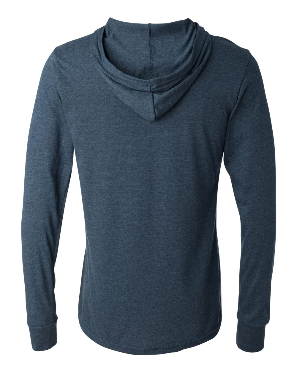 Rear View of Heather Navy Jersey Hooded Long Sleeve Tee - 3512